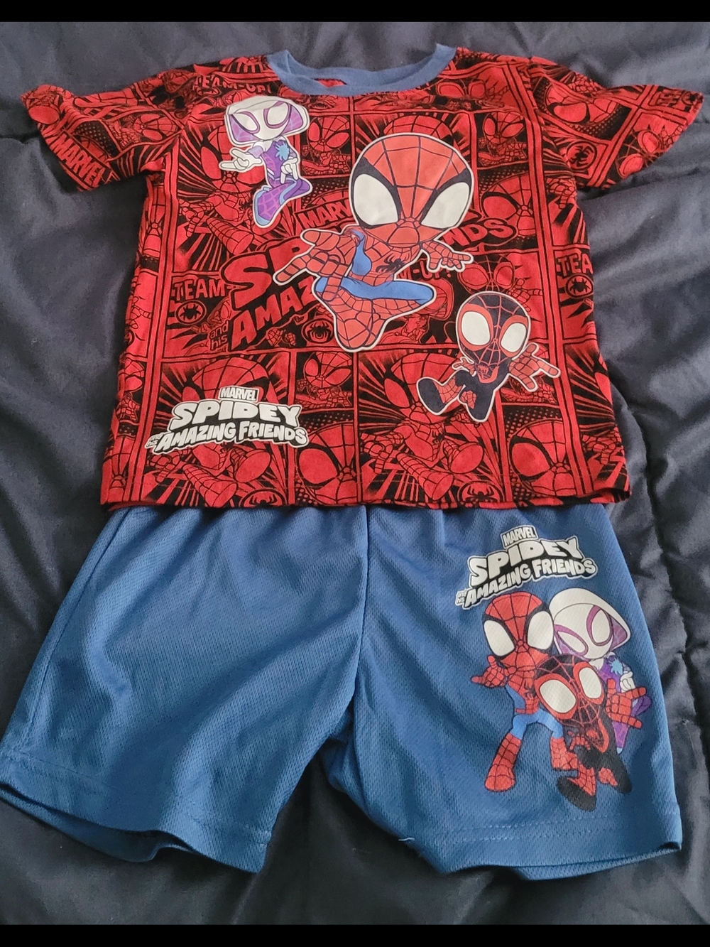Marvel Boys Red & Blue Spidey Amazing Friends Tee and Shorts Set